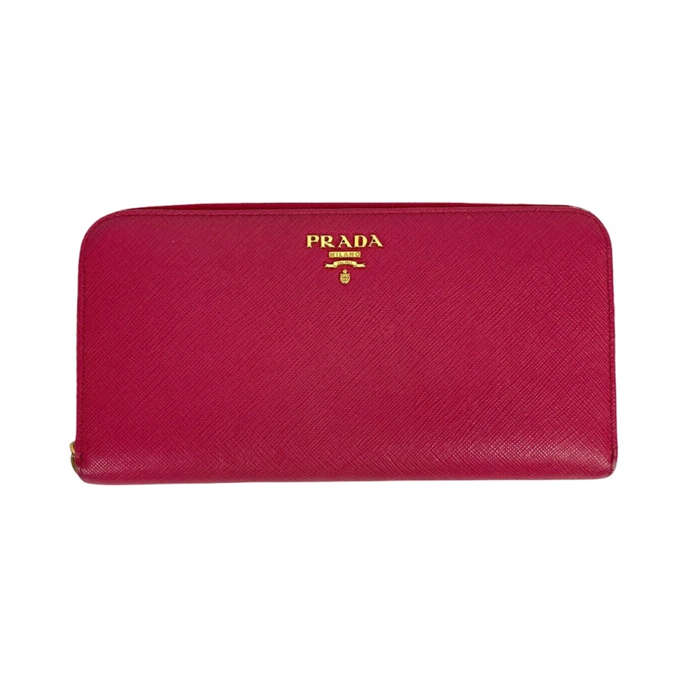 PRADA Peonia Pink Saffiano Leather Zip Around Wallet Long Continental Authentic